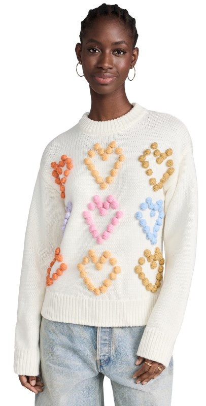 English Factory Heart Pom Sweater Ivory Multi
