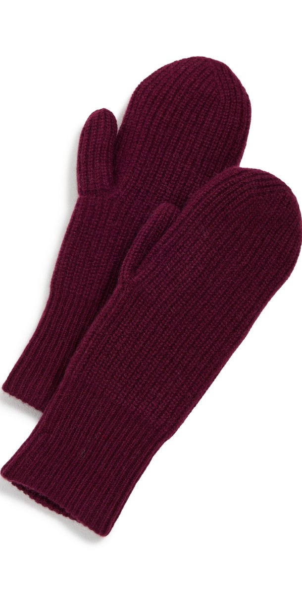White & Warren Cashmere Ribbed Mittens Sangria