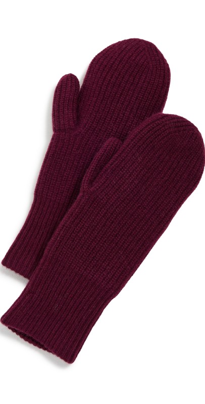White & Warren Cashmere Ribbed Mittens Sangria