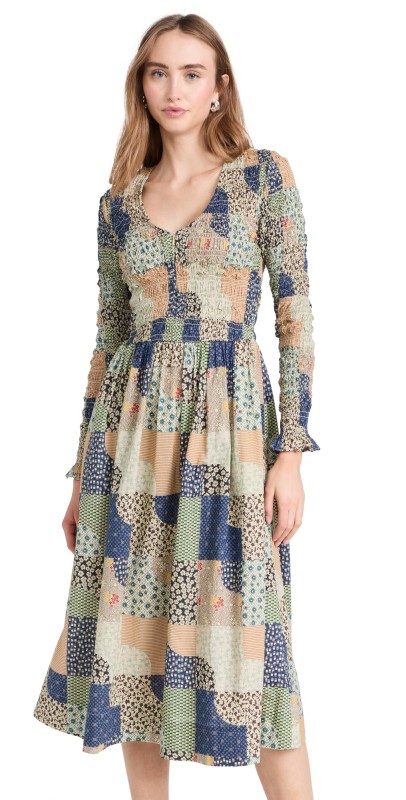 Sea Louie Patchwork Smocked Dress Multi