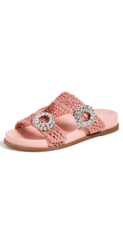 Alexandre Birman Salma Raffia Crystal Sandals Pink Sorbet