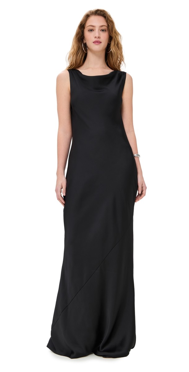 Norma Kamali Sleeveless Low Back Drape Gown Black