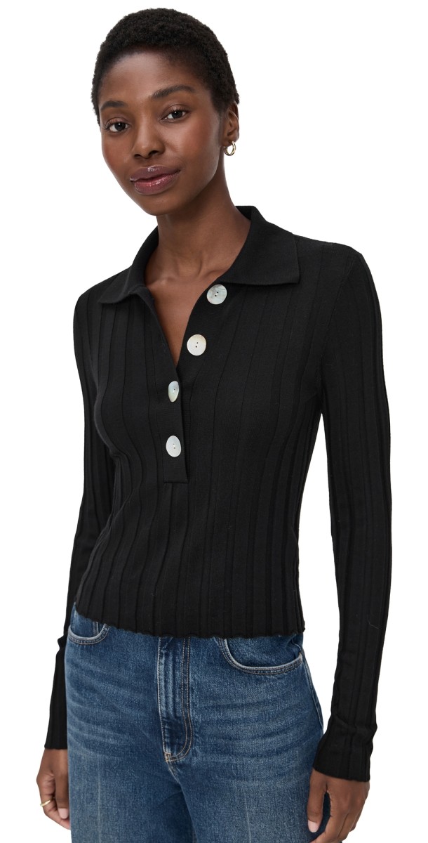Madewell Ribbed Polo Sweater Black
