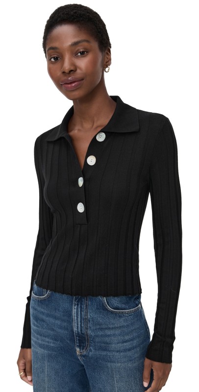 Madewell Ribbed Polo Sweater Black