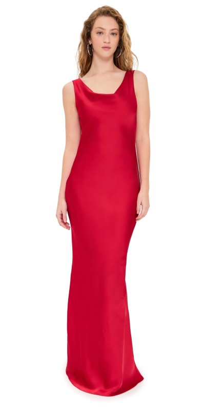 Norma Kamali Deep Drape Neck Gown Tiger Red