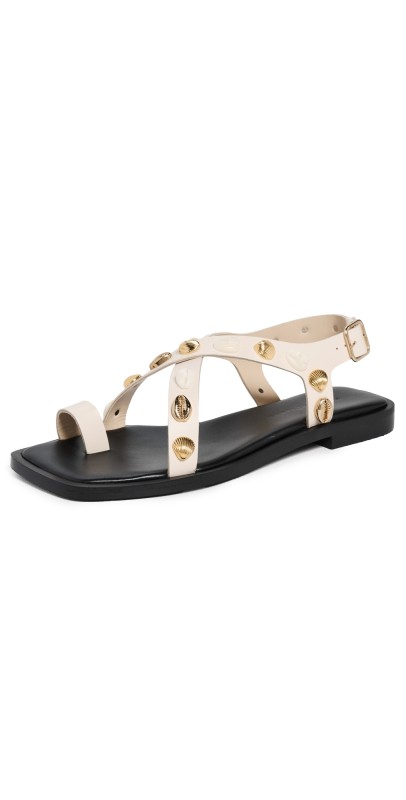 Freda Salvador Paxton Sandals Bone Calf with Gold Shells