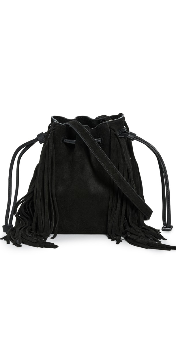 Madewell The Drawstring Crossbody Bucket Bag in Suede True Black