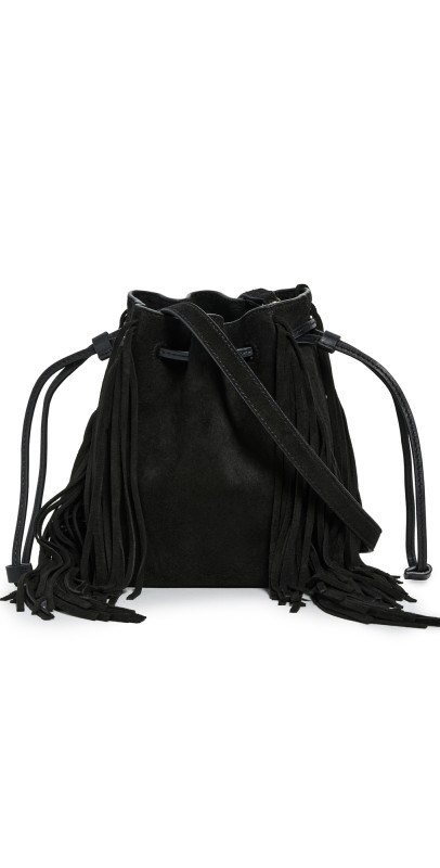 Madewell The Drawstring Crossbody Bucket Bag in Suede True Black