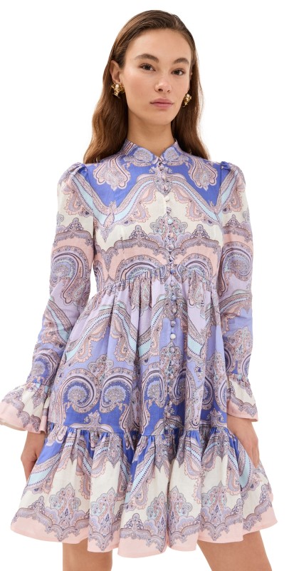 Zimmermann Maxine Long Sleeve Mini Dress Purple Paisley