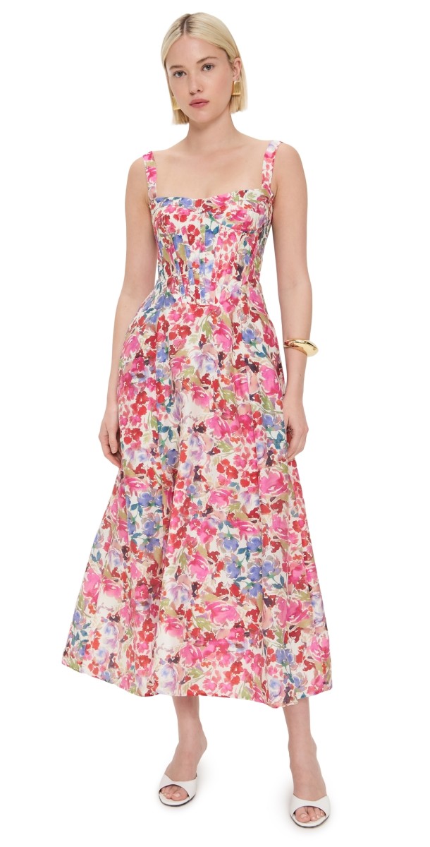 BARDOT Lilah Corset Midi Dress Pink Floral