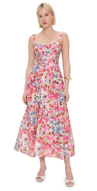 BARDOT Lilah Corset Midi Dress Pink Floral
