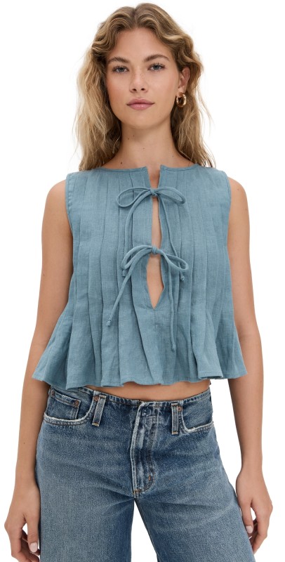 VRG GRL Valeria Linen Top Lake Lake