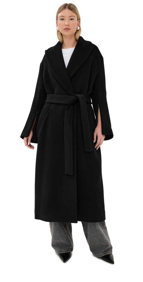 Another Tomorrow Double Breasted Wrap Coat Black