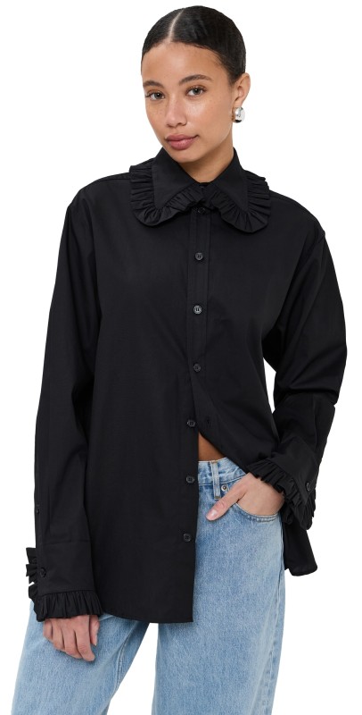 Tanner Fletcher Pippa Ruffle Button Down Shirt Black