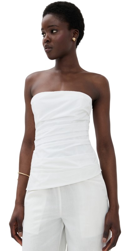 SIMKHAI Emerson Ruched Bustier White