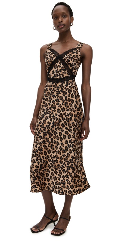 BARDOT Emory Printed Satin Slip Dress Leopard
