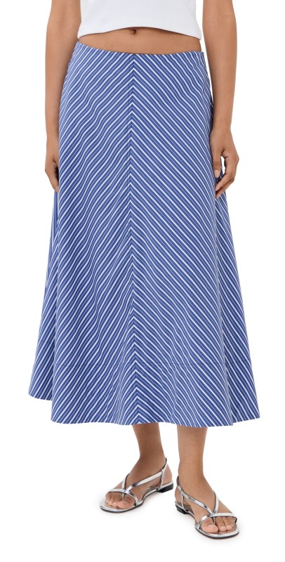 Brandon Maxwell The Knox Low Slung Circle Skirt Navy Stripe