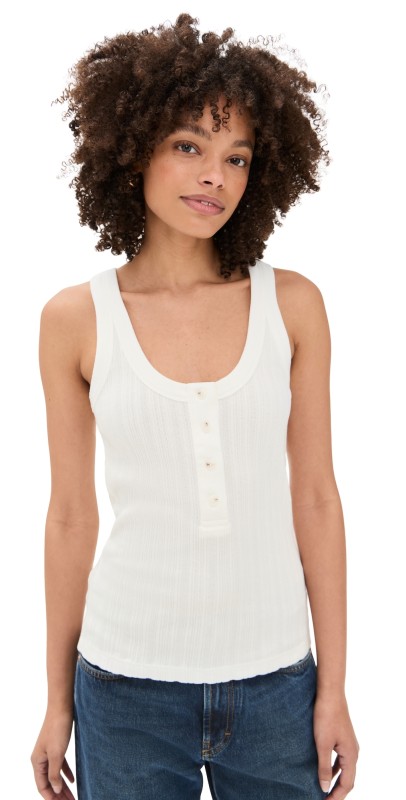 Closed Half Placket Tank Top Ivory