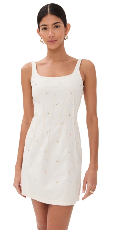 Marni Embroidered Light Denim Mini Dress Bone