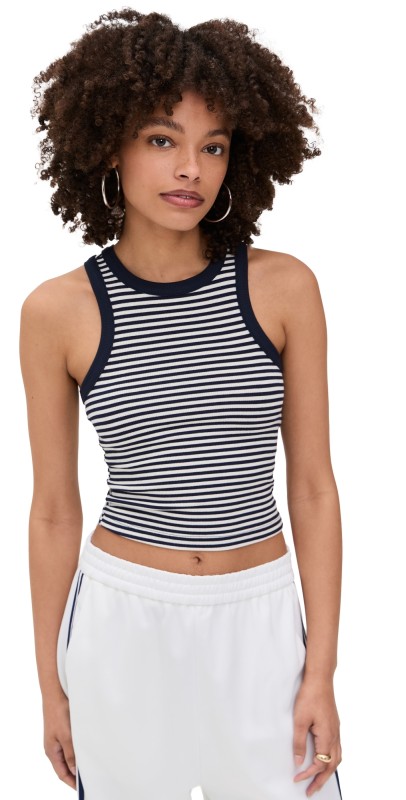 Splits59 Kiki Rib Crop Tank White/Indigo Stripe