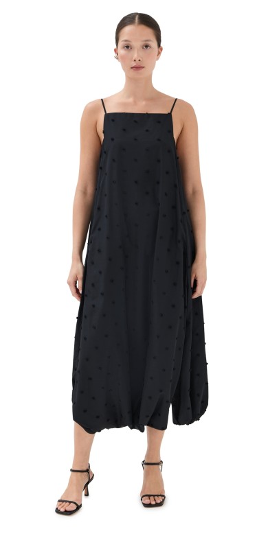 Tibi Tech Swiss Dot Square Neck Cami Dress Black