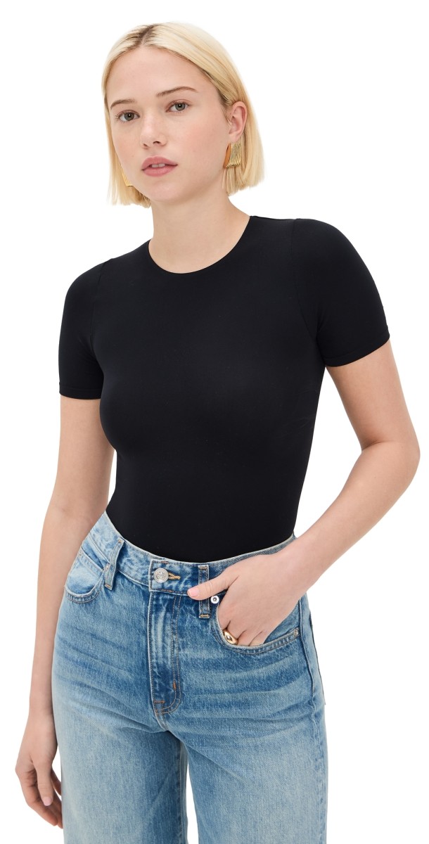 Commando Ballet Short Sleeve Thong Bodysuit Black