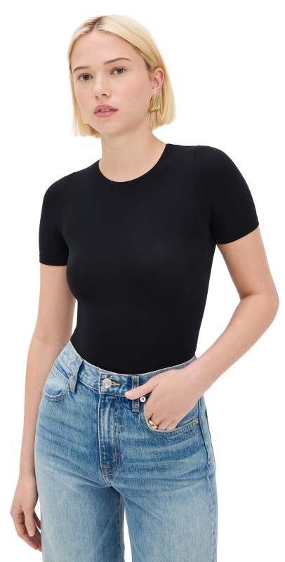 Commando Ballet Short Sleeve Thong Bodysuit Black
