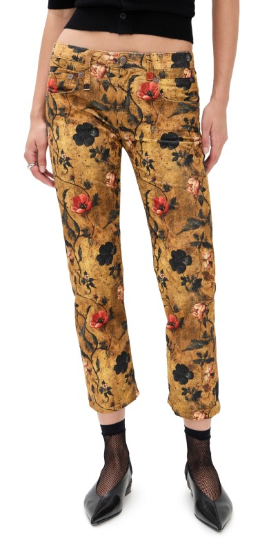 R13 Velvet Boy Straight Pants Antique Floral Velveteen