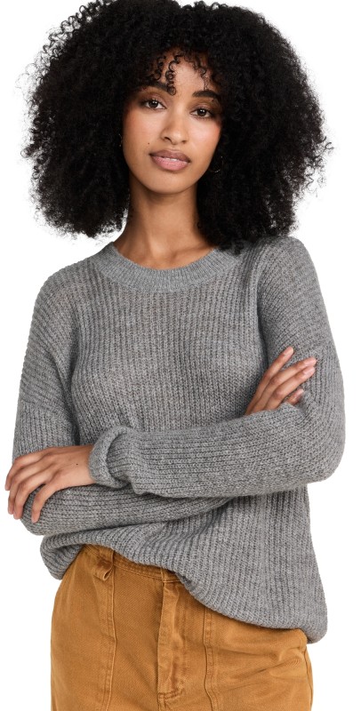 Madewell Ribbed Crewneck Sweater Heather Pewter