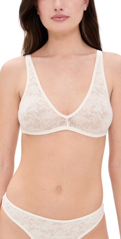 Eberjey Soft Stretch Lace Plunge Bralette Ivory