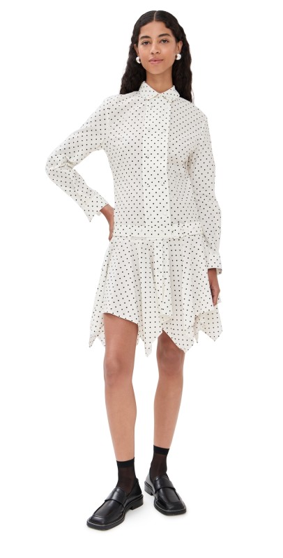 ROKH Trench Shirts Midi Dress Dotted White
