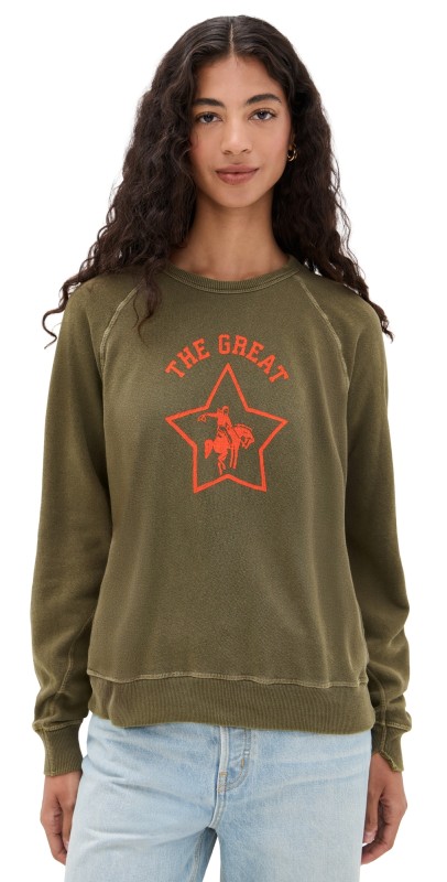 THE GREAT. The College Sweatshirt with Rodeo Star Graphic Dark Army