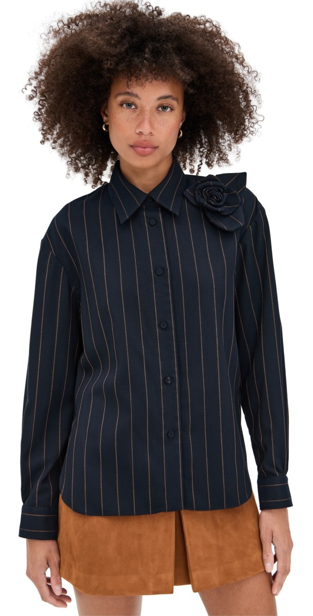 AKNVAS Flor Pinstripe Top Navy Brown