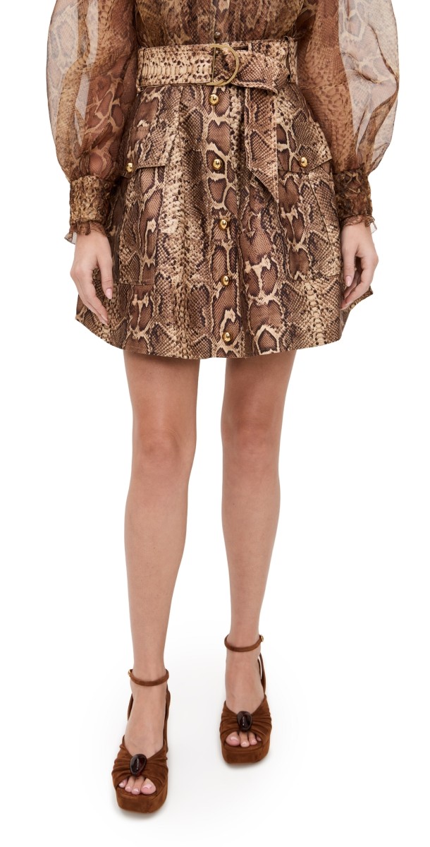 Zimmermann Hypnotic Utility Mini Skirt Toffee Snake