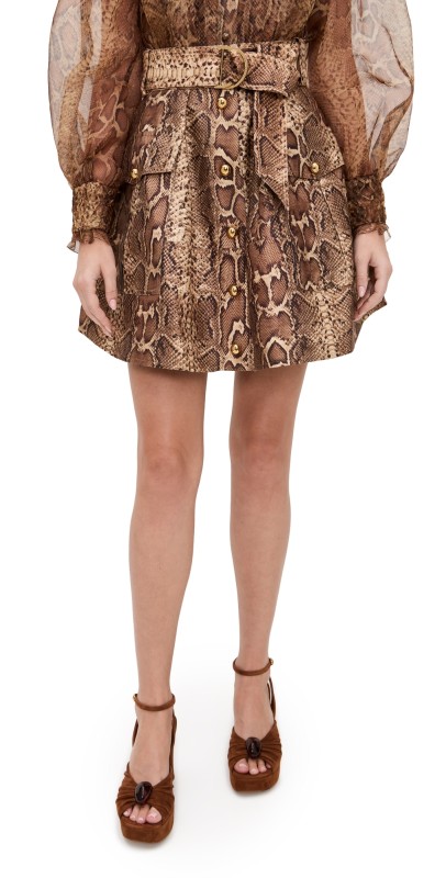 Zimmermann Hypnotic Utility Mini Skirt Toffee Snake