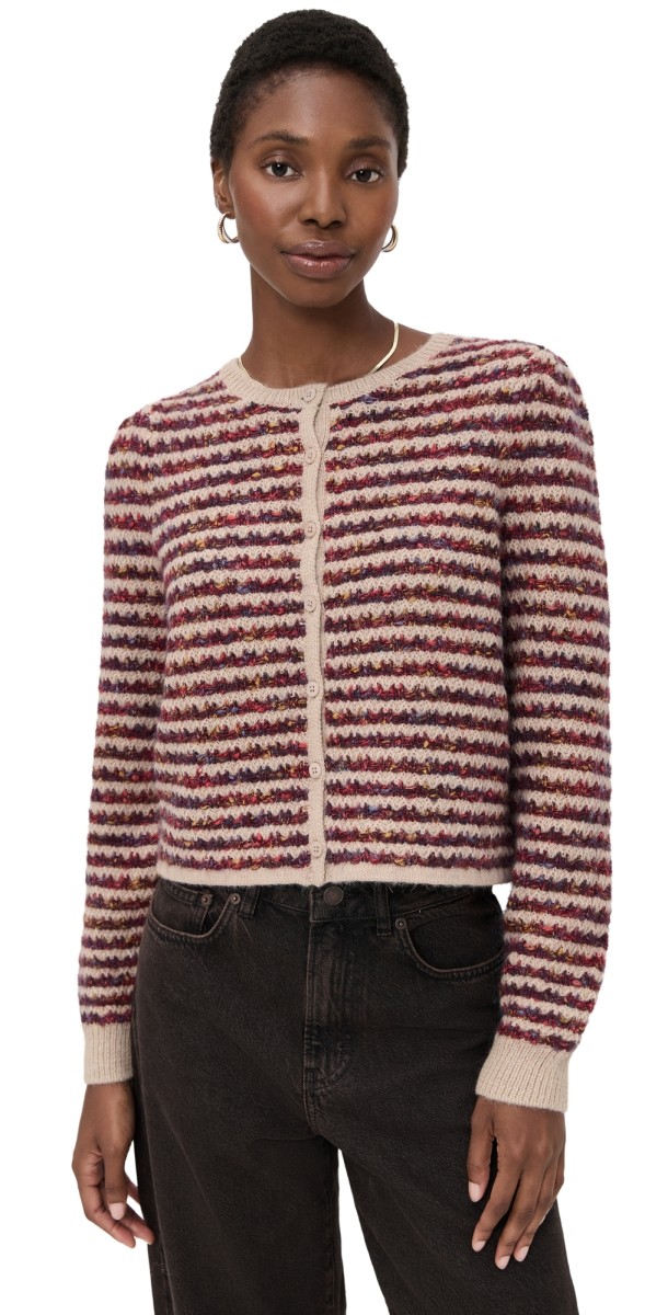 LE JEAN Jasmine Cardigan Burgundy Stripe