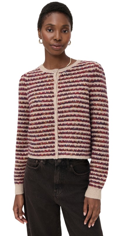 LE JEAN Jasmine Cardigan Burgundy Stripe