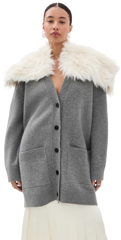 Jil Sander V Neck Mid Length Cardigan Volcanic Glass