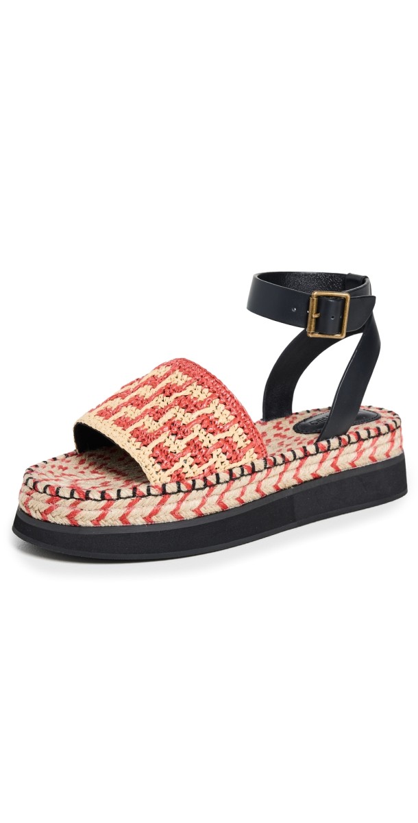 FARM Rio Red Crochet Flatform Espadrilles Red