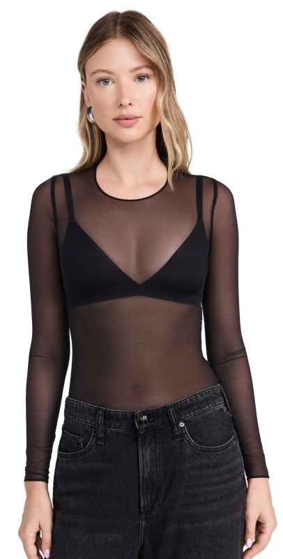 Commando Chic Mesh Long Sleeve Tee Black