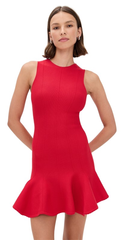 Fleur du Mal Dropped Waist Knit Corset Dress Rouge