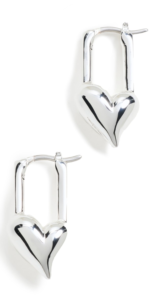 Jenny Bird Padlock Heart Huggies High Polish Silver