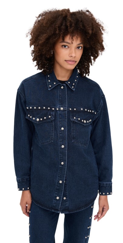 Moon River Button Up Stud Detail Denim Jacket Indigo