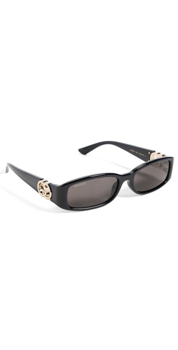 Gucci Hailey Rectangular Sunglasses Black-Black-Grey