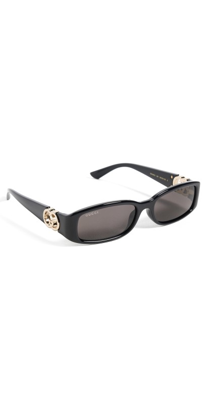 Gucci Hailey Rectangular Sunglasses Black-Black-Grey