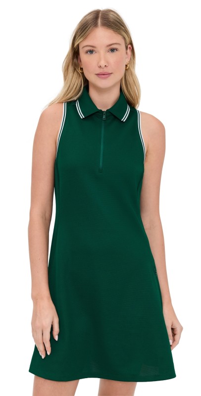 RLX Ralph Lauren Pique 1/4 Zip Polo Day Dress Hunter Green/Ceramic White