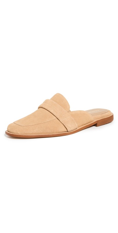 KAANAS Cogno Suede Square Toe Mules Almond