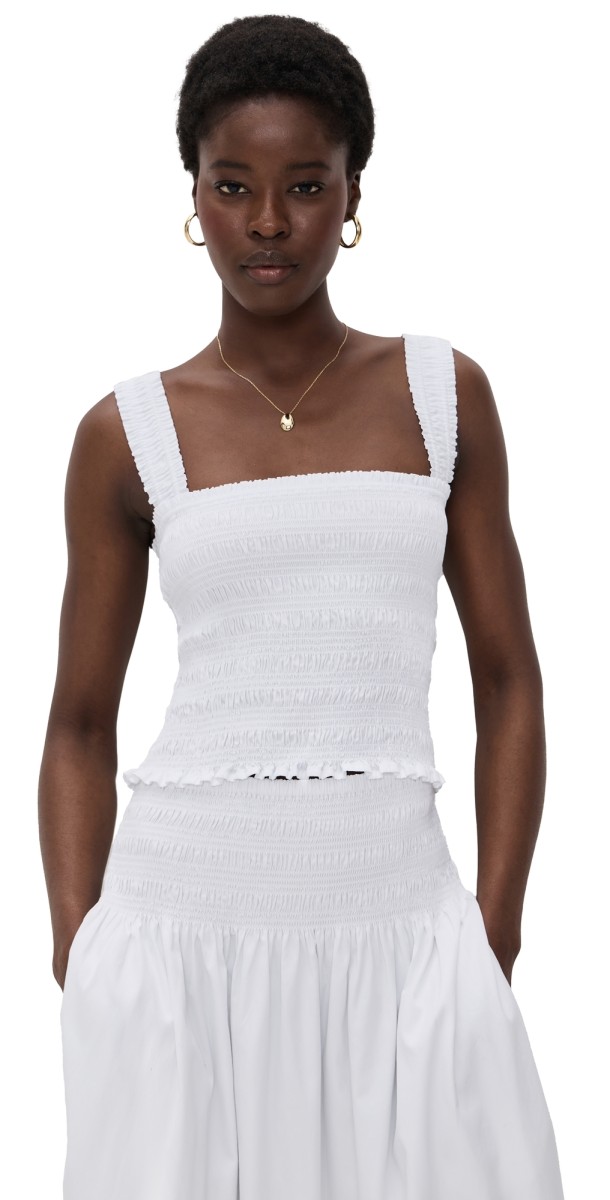 Madewell Poplin Smocked Tank White