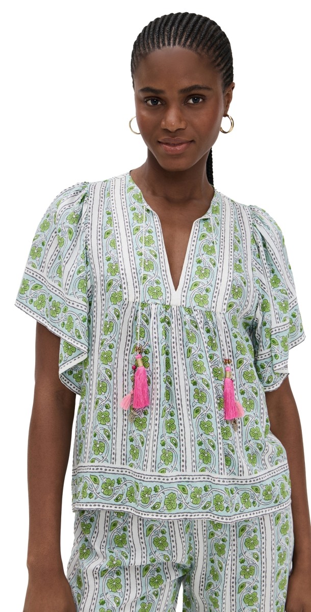 Bell Angel Top Green And Turq Border Stripe