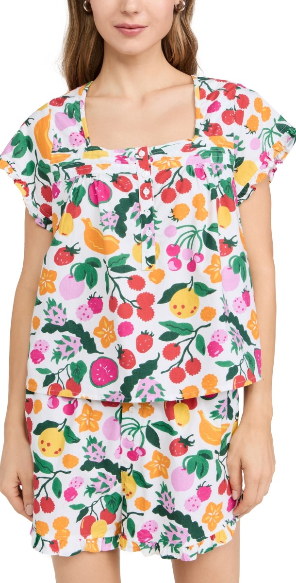 Printfresh Pintuck Shorts PJ Set Smoothie Time/Cloud